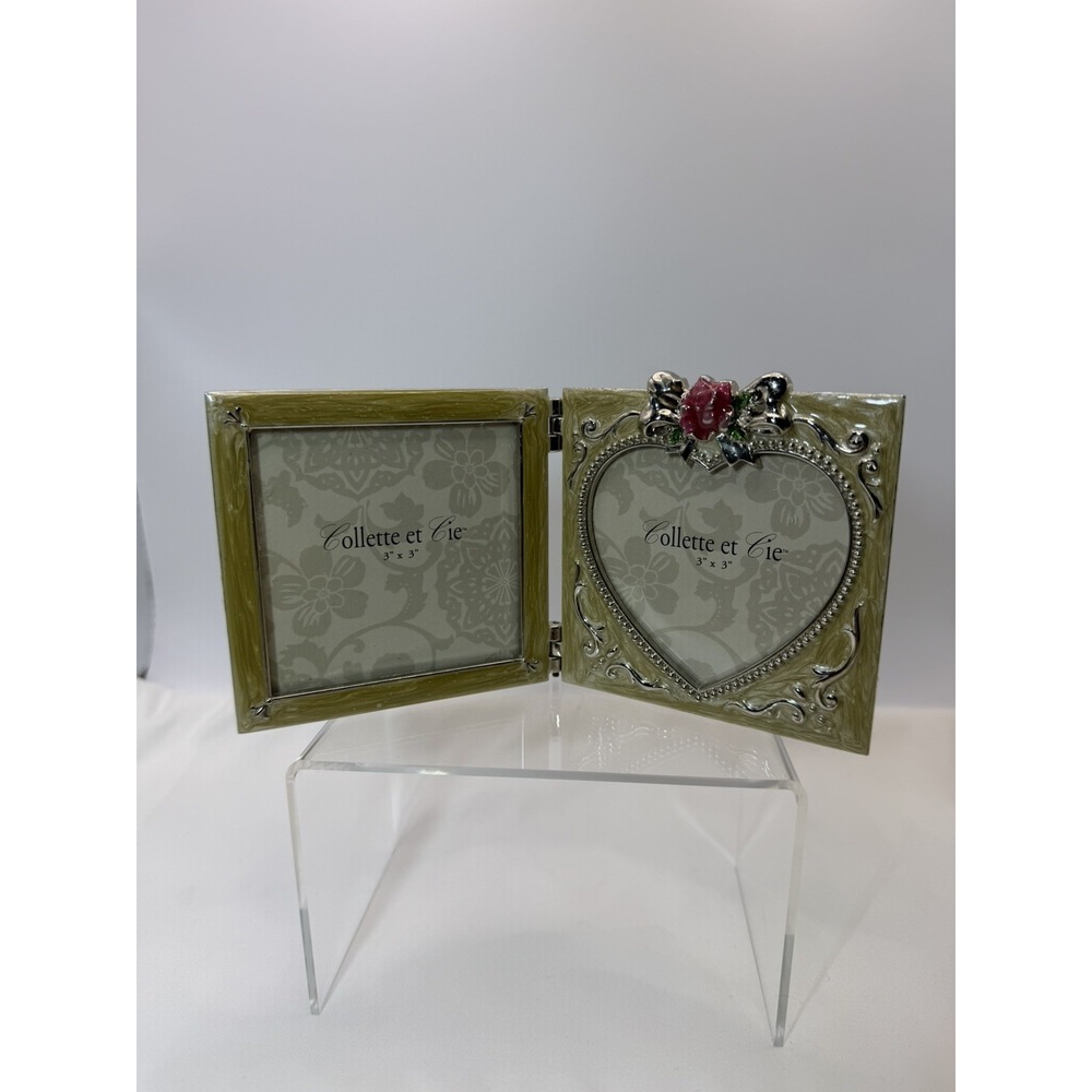 Collette et Cie 3"x3" Enamel Pink Rose Photo Frame Heart & Square